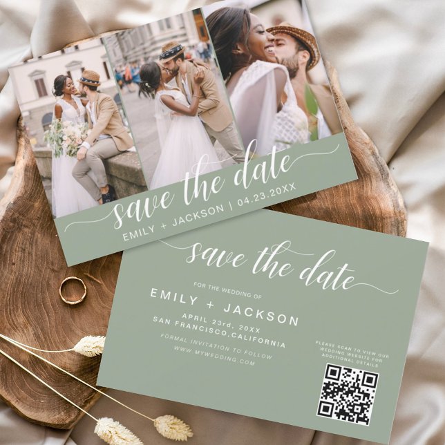 Save The Date Sage Green QR Code - Enregistrer la date 3 Photo (Créateur téléchargé)