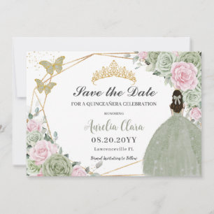 Save The Date Sage Green Rose Floral Or Quinceanera Princesse