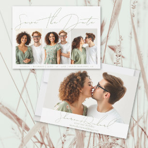 Save The Date Sage green script calligraphie 3 photo collage