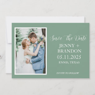Save The Date Sage Green Script Décontracté Photo Romantique