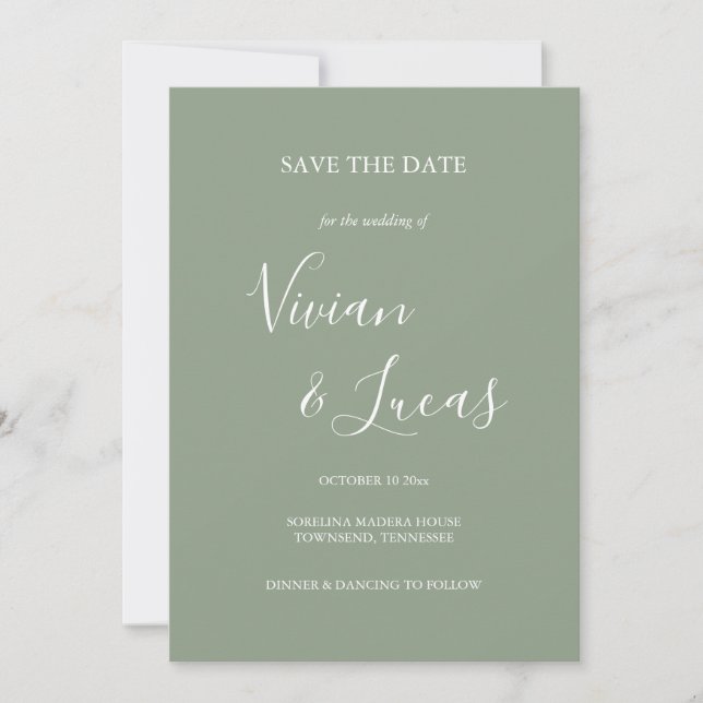 Save The Date Sage Green Script Wedding Enregistrer la date (Devant)