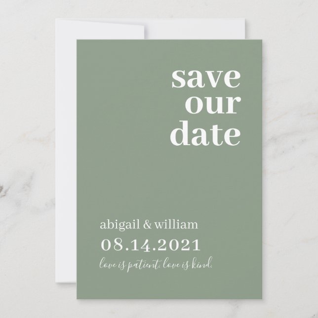 Save The Date Sage Green Simple Moderne Non Photo Mariage (Devant)
