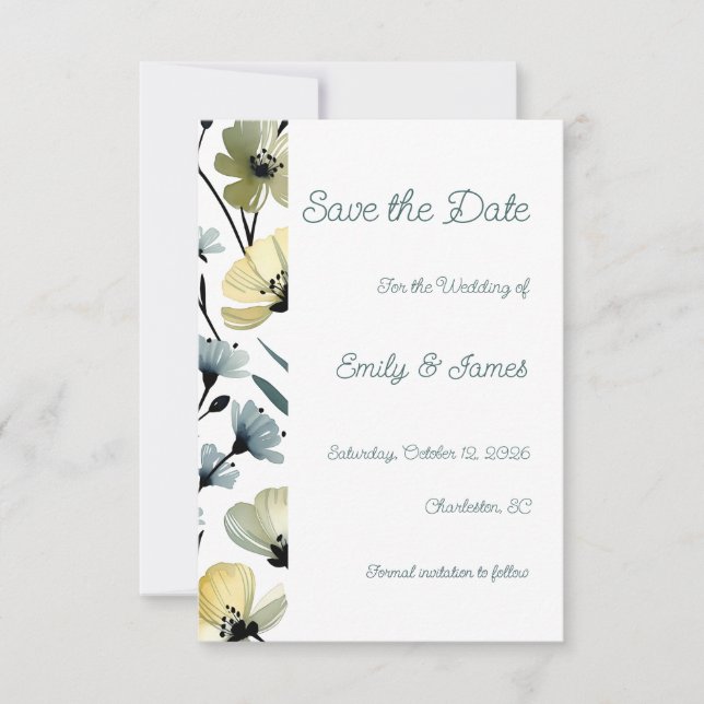 Save The Date Sage Green & Soft Yellow Botanical Wedding (Devant)