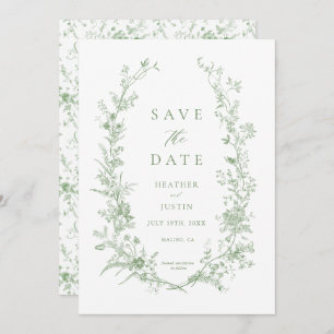 Save The Date Sage Green Toile Vintage Floral Mariage