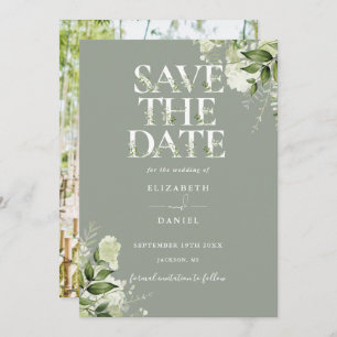 Save The Date Sage Green Typographie florale Mariage photo