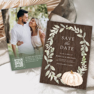 Save The Date Sage Green White Citrouille Wood Mariage Photo