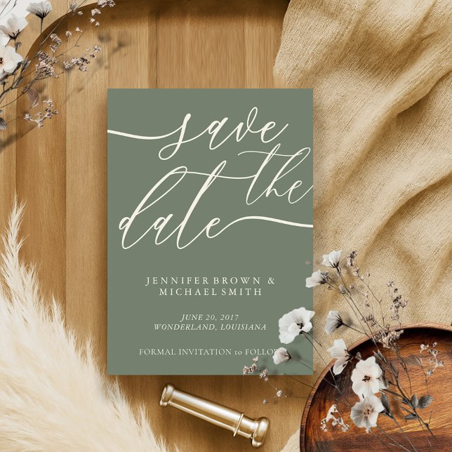 Save The Date Sage Greenery Mariage Personnalisé Photos Calligra (Créateur téléchargé)