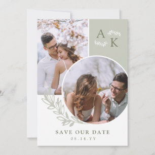 Save The Date Sage & Olive Verdure Photos qui se chevauchent
