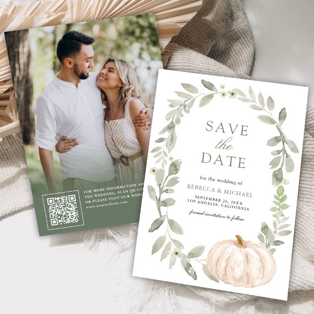 Save The Date Sage Rustique Citrouille Blanche de Mariage Photo (Créateur téléchargé)