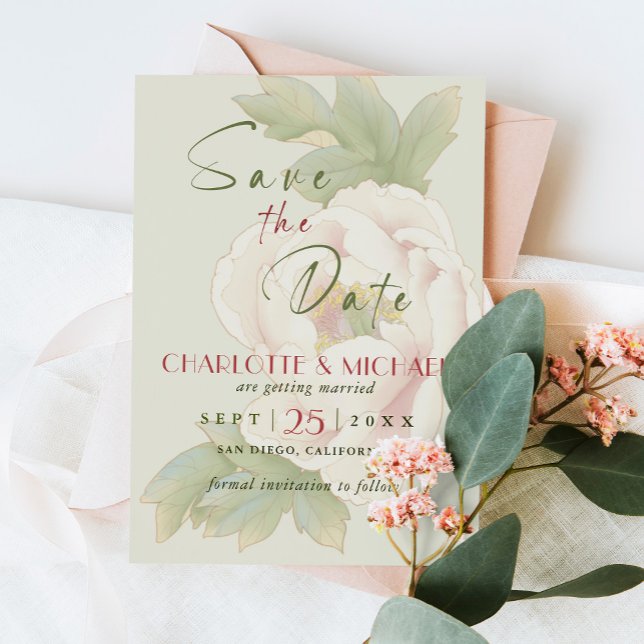 Save The Date Sage rustique et mariage de pivoine rousse Enregis (Créateur téléchargé)