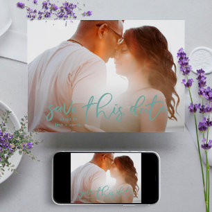 Save The Date Sage Sea Foam Green Photo Calligraphie classique