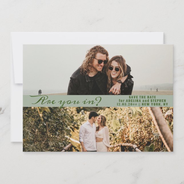 Save The Date Sage Simple Script Two Photo Gallery QR CODE (Devant)