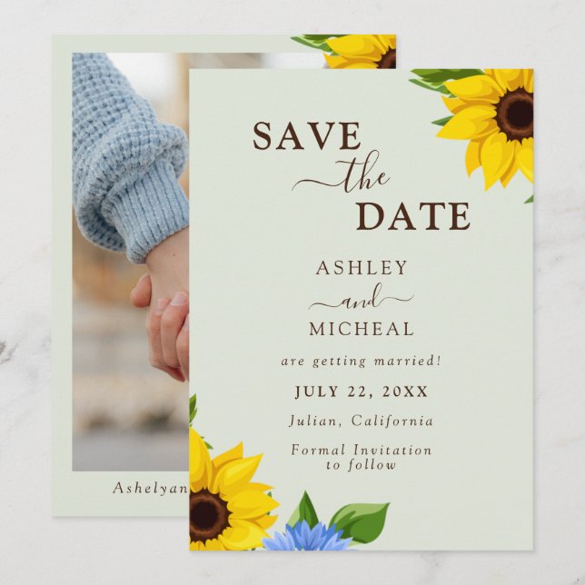 Save The Date Sage Sunflower Mariage Appartement Enregistrer la  (Devant / Derrière)