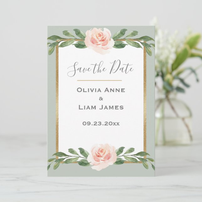 Save The Date Sage Vert Floral Aquarelle Mariage romantique (Debout devant)