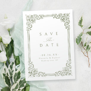 Save The Date Sage Vert Vintage Cadre élégant Mariage
