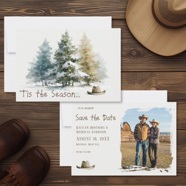 Save The Date Salut Photo Aquarelle Rustique Occidental (Créateur téléchargé)