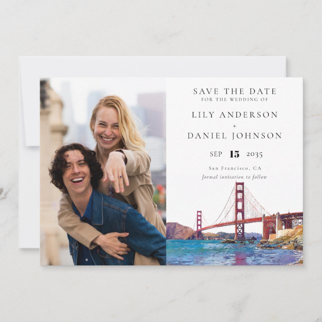 Save The Date San Francisco Watercolor Photo Wedding (Devant)