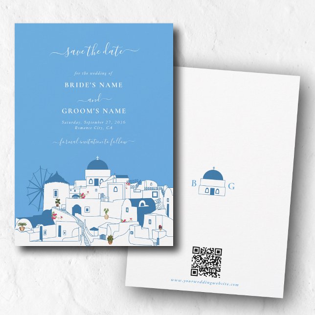 Save The Date Santorin Destination Mariage de l'île grecque (Santorini Destination Greek Island Wedding Save The Date)