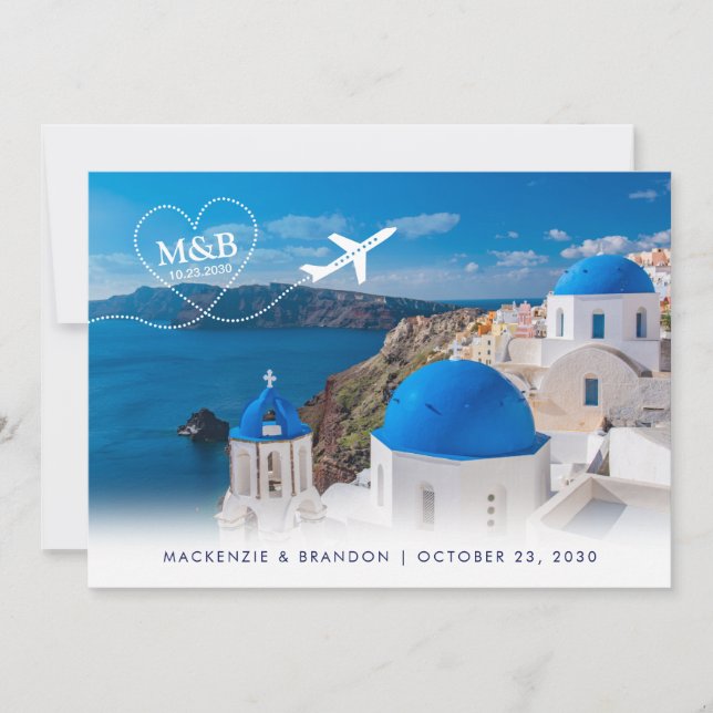 Save The Date Santorini Skyline Destination Mariage Thème Voyage (Devant)