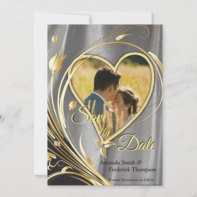 Save The Date Satin argenté et fleur or splendeur (Devant)