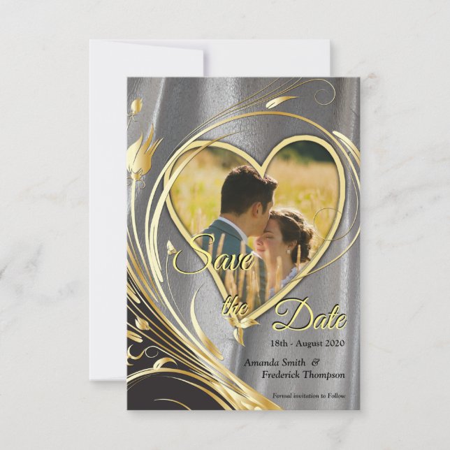 Save The Date Satin argenté et fleur or splendeur (Devant)