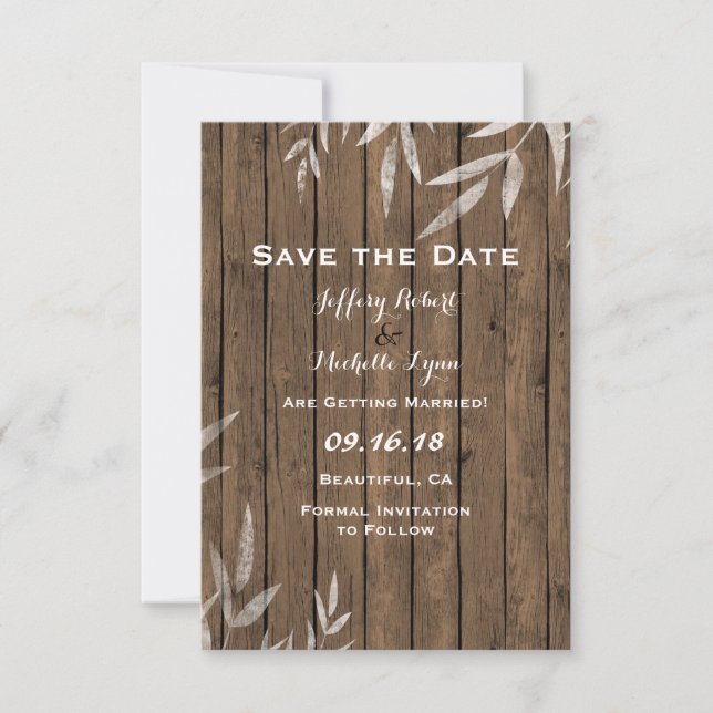Save The Date Saule rustique sur un mariage en bois (Devant)