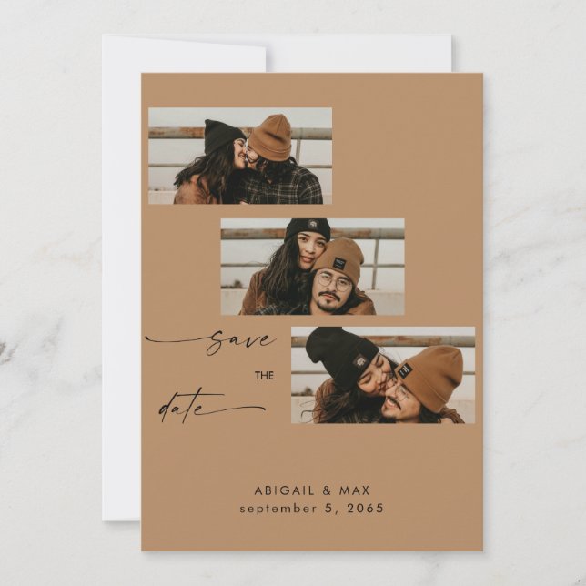 Save The Date Saumon Collage Photo Strip Wedding Enregistrer la  (Devant)