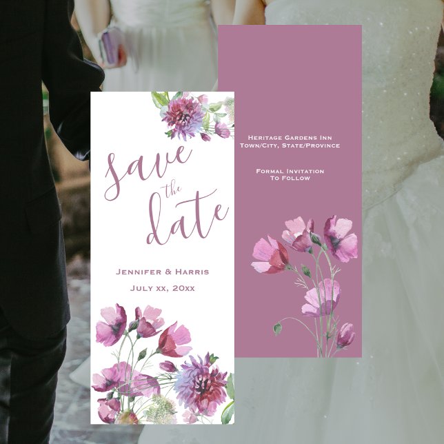 Save The Date Sauvegarder la date Aquarelle Fleurs violettes (Save The Date Watercolor Purple Floral)