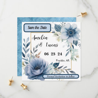 Save The Date Sauvegarder la date bleu floral