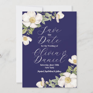 Save The Date Sauvegarder La Date Bleu Marine Crème Fleurs Maria