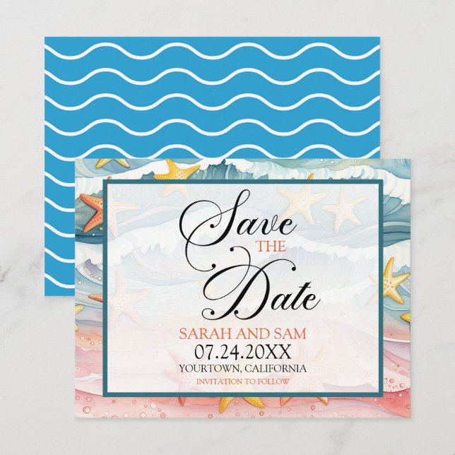 Save The Date Sauvegarder la date de mariage sur la plage ou de  (Devant / Derrière)