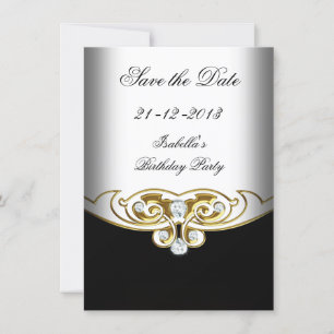 Save The Date Sauvegarder la Date Élégant Blanc Noir Or Diamant