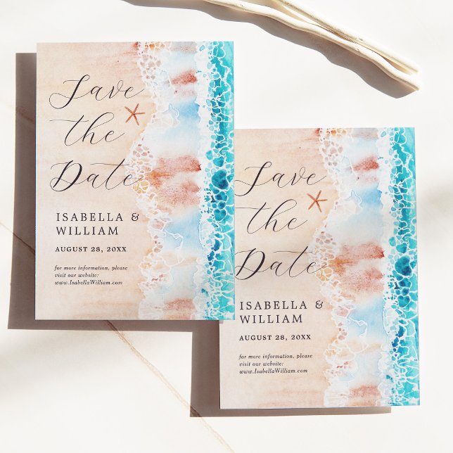Save The Date Sauvegarder la date Élégante peinture de plage à l (Créateur téléchargé)