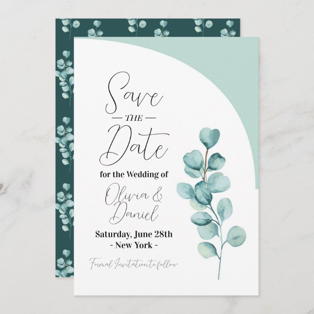 Save The Date Sauvegarder La Date Eucalyptus Feuilles De Mariage (Devant / Derrière)