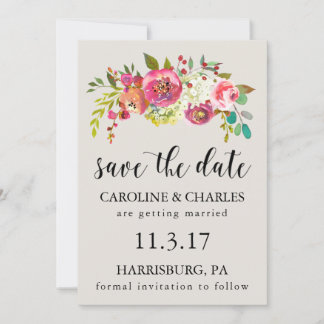 Save The Date Sauvegarder la date Fleurs aquarelles roses Bohème