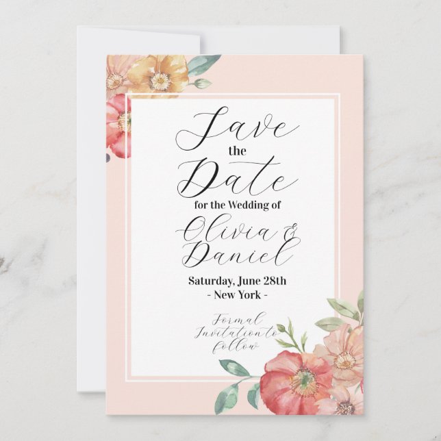 Save The Date Sauvegarder la date Fleurs d'été aquarelle Floral (Devant)