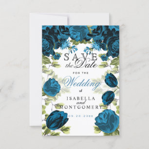 Save The Date Sauvegarder la date Floral Bleu Botanique