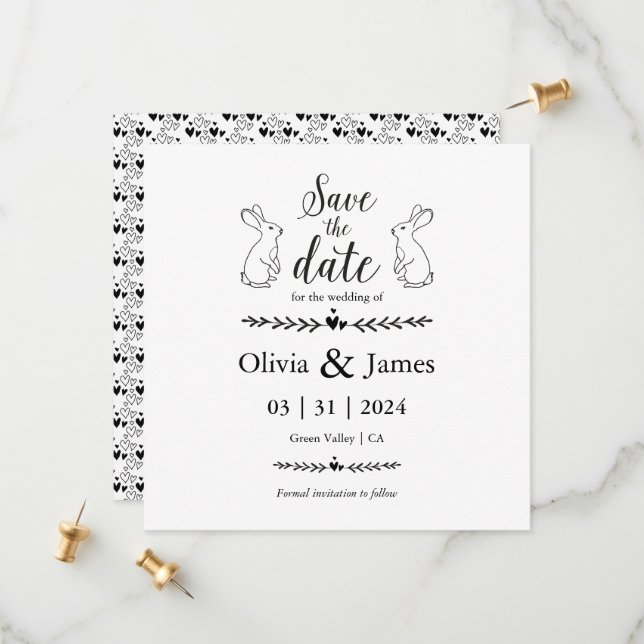 Save The Date Sauvegarder la date Mariage de Pâques noir et blan (Devant/Arrière en situation)