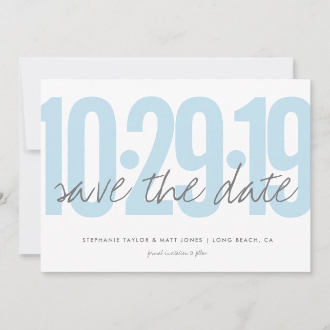 Save The Date Sauvegarder la date, mariage, photo au dos, bleu (Devant)