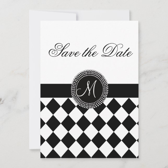 Save The Date Sauvegarder la date motif harlequin et monogramme (Devant)