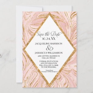 Save The Date Sauvegarder la Date Rose Doré Faux Paillettes Marb
