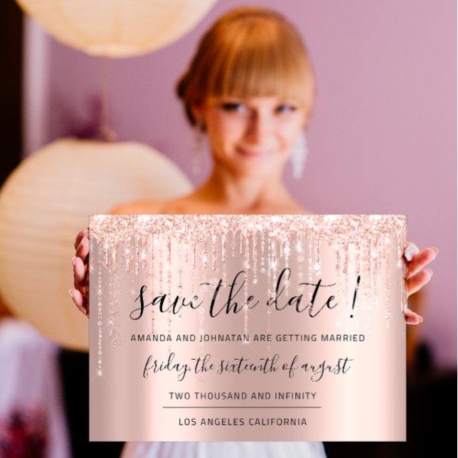 Save The Date Sauvegarder la date Rose Gold Gouttes de paillette (Save The Date Rose Gold Glitter Drips Strings)