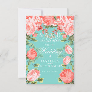 Save The Date Sauvegarder la Date Teal et Floral de Corail Botan