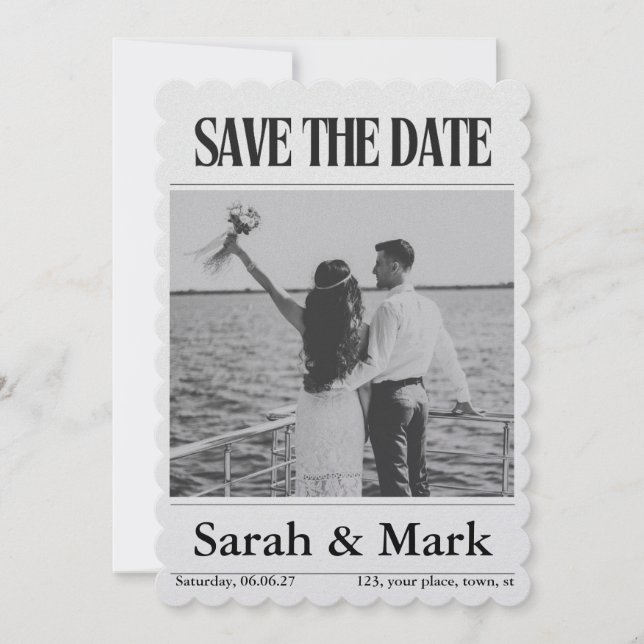 Save The Date Sauvegarder la tendance du journal vintage "Save t (Devant)