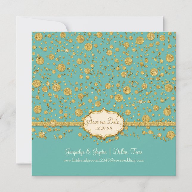 Save The Date Sauvegarder notre date Feuille d'or Paillettes Con (Devant)