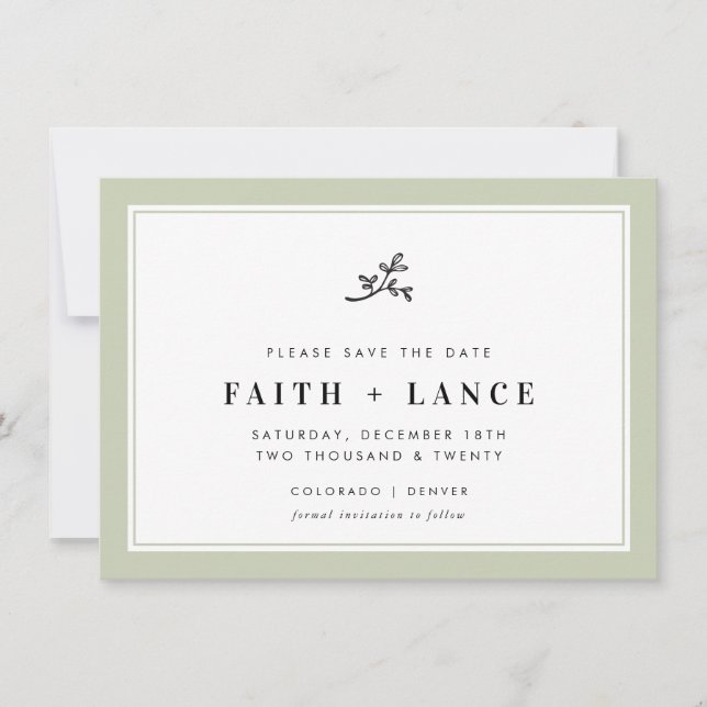 Save The Date SAUVEGARDEZ LA DATE moderne simple sauge vert (Devant)