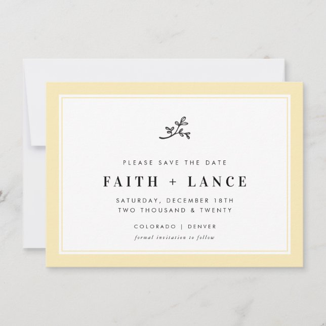 Save The Date SAUVEGARDEZ LA DATE moderne sprig simple jaune cit (Devant)