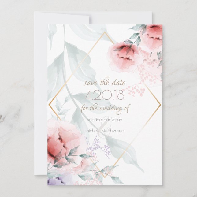 Save The Date Sauvegardez la Date | Pivoine Aquarelle Corail/Lil (Devant)
