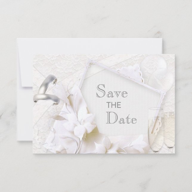 Save The Date Sauver la date Anneaux de mariage et flûtes à cham (Devant)