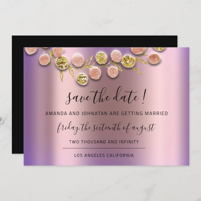 Save The Date Sauver la date Couronne noire Rose Or Violet (Devant / Derrière)